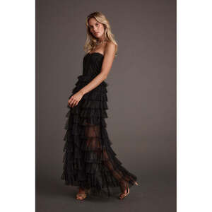 12th Tribe Esme Black Tulle Strapless Maxi Dress Size XSXS